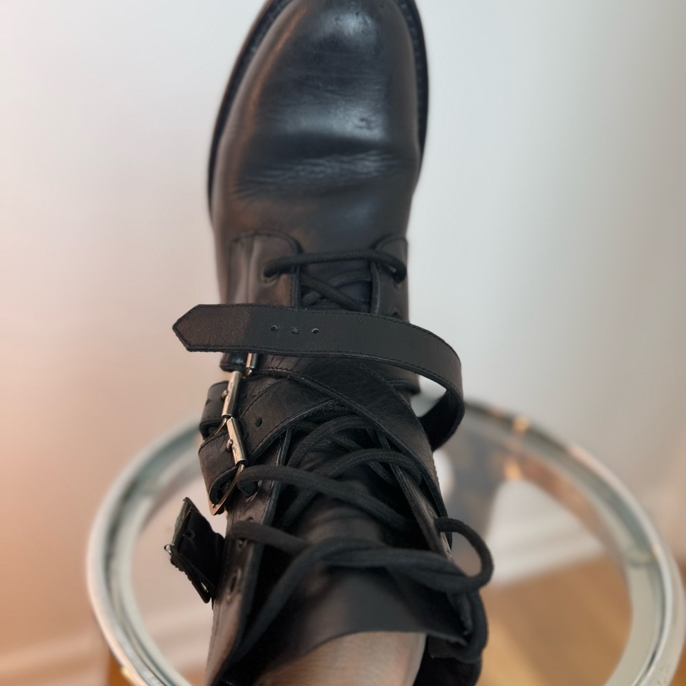 Saint Laurent Smooth Calfskin Studded Strap Rangers Boots | Size 37.5 - Picture 10 of 10